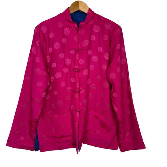 Reversible Asian Eastern Inspired Jacket Women's XL‎ Satin Brocade Pink Blue - Picture 5 of 11